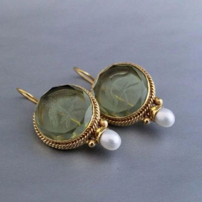 Vintage Jade Gemstone Pearl Earrings
