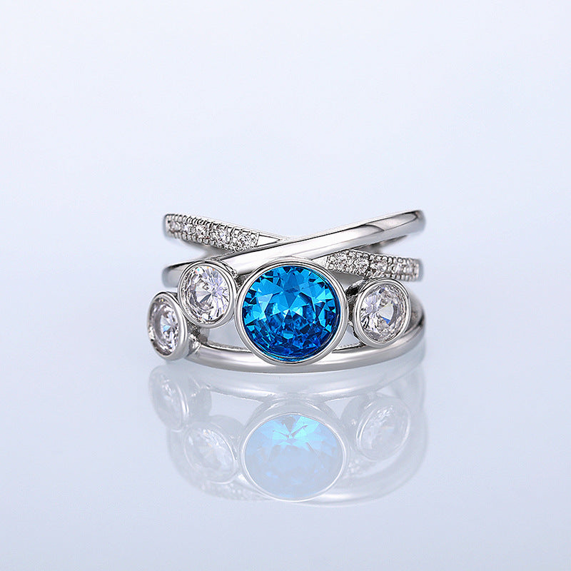 Blue Silver Gem Statement Ring