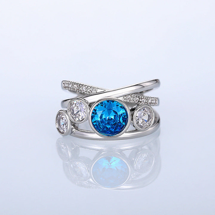 Blue Silver Gem Statement Ring