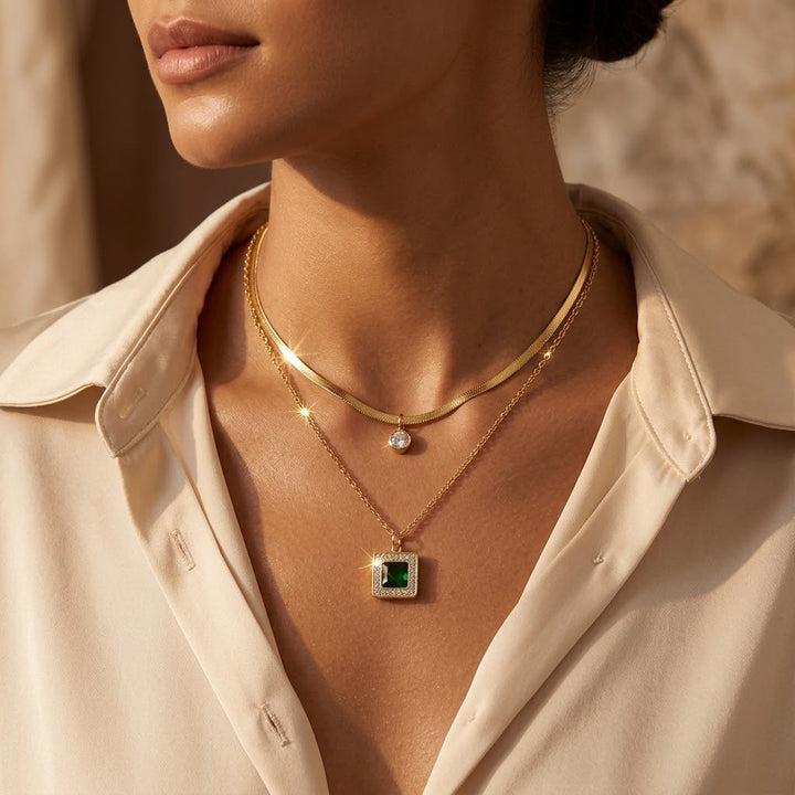 Emerald Gold Layered Necklace