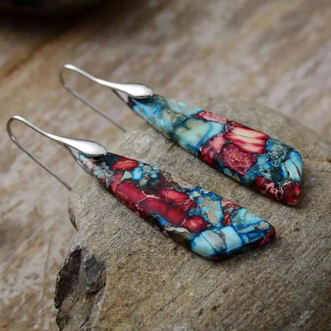 Retro Silver and Gold Colorful Gemstone Earrings