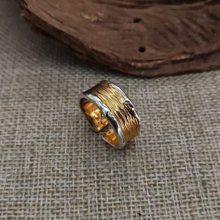 Textured Silver and Gold Hammered Ring