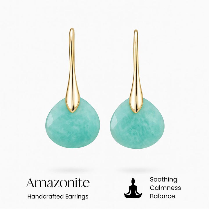 Gold Drop Earrings with Amazonite Gemstones