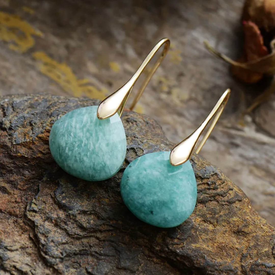Gold Drop Earrings with Amazonite Gemstones