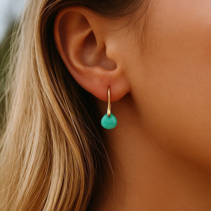 Gold Drop Earrings with Amazonite Gemstones