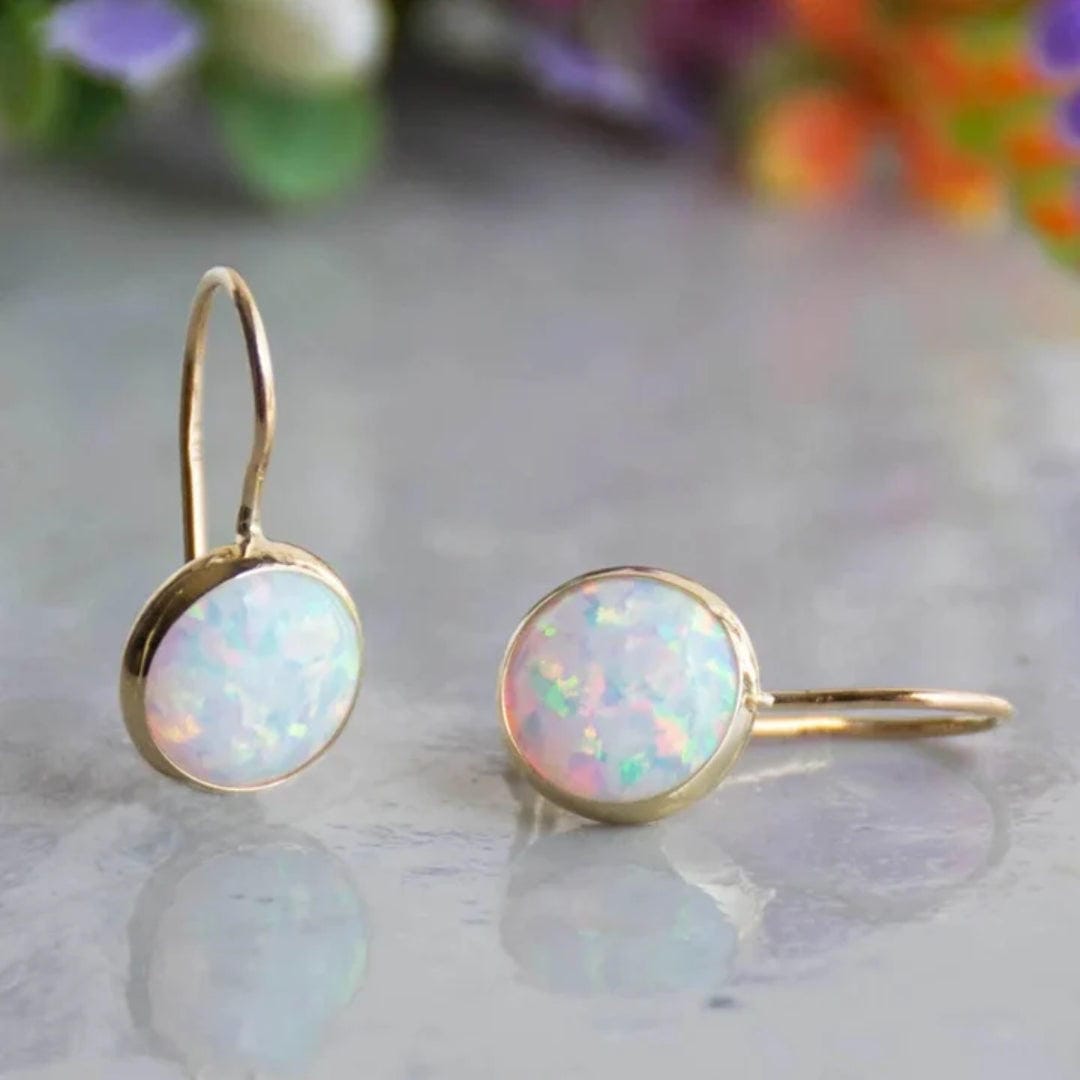Classic Gold-Plated White Opal Earrings