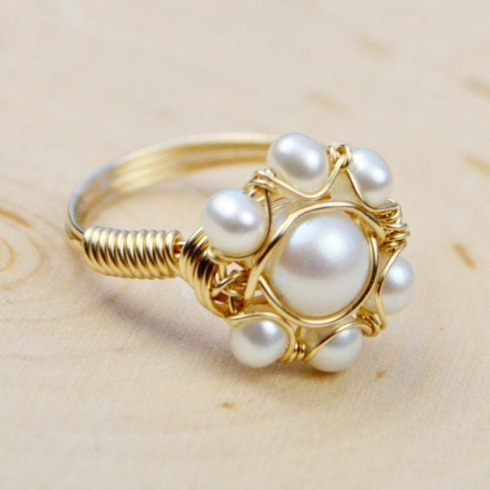 Antique Golden Ring with Inlaid Pearls