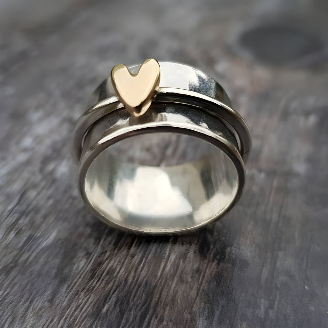 Antique Silver Ring with Golden Heart Accent