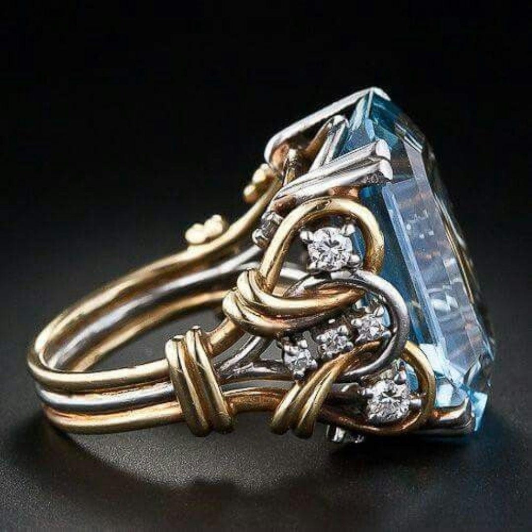 Vintage Stacked Gold Ring with Blue Zirconia