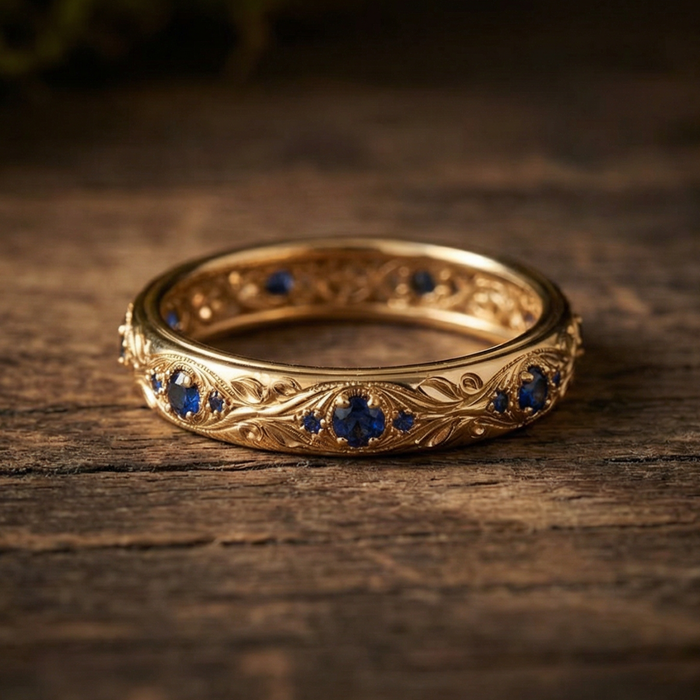 Stunning Blue Zirconia Leaf-Inspired Ring