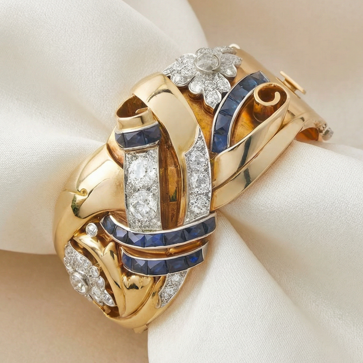 Antique Gold and Blue Zirconia Ring