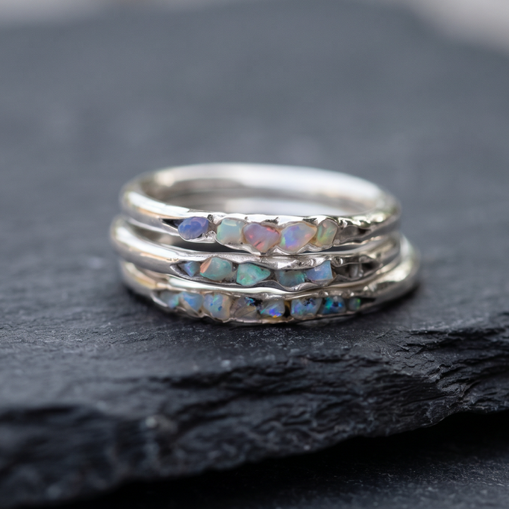 Antique Silver Ring with Stacked Blue Gemstones