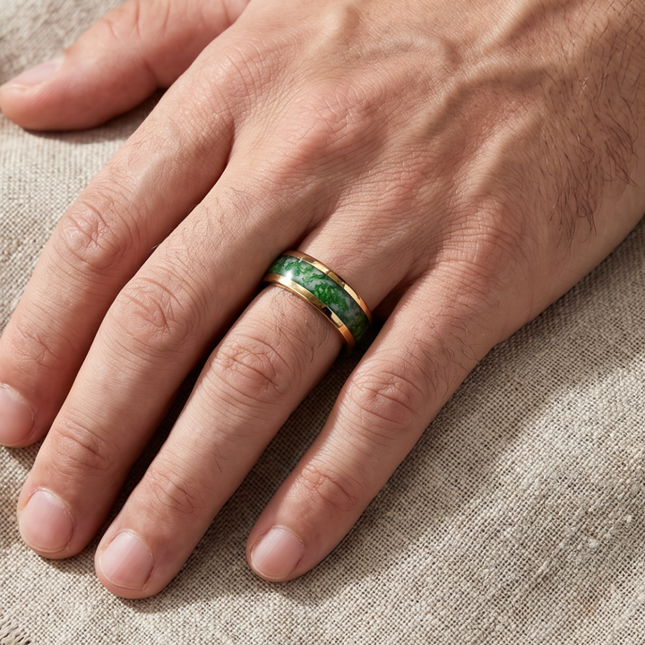 Emerald Green Gold Inlaid Ring