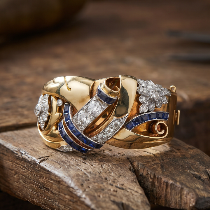 Antique Gold and Blue Zirconia Ring