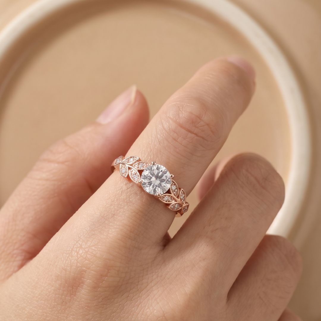 Zirconia Gold Ring with Exotic Floral Crown Design