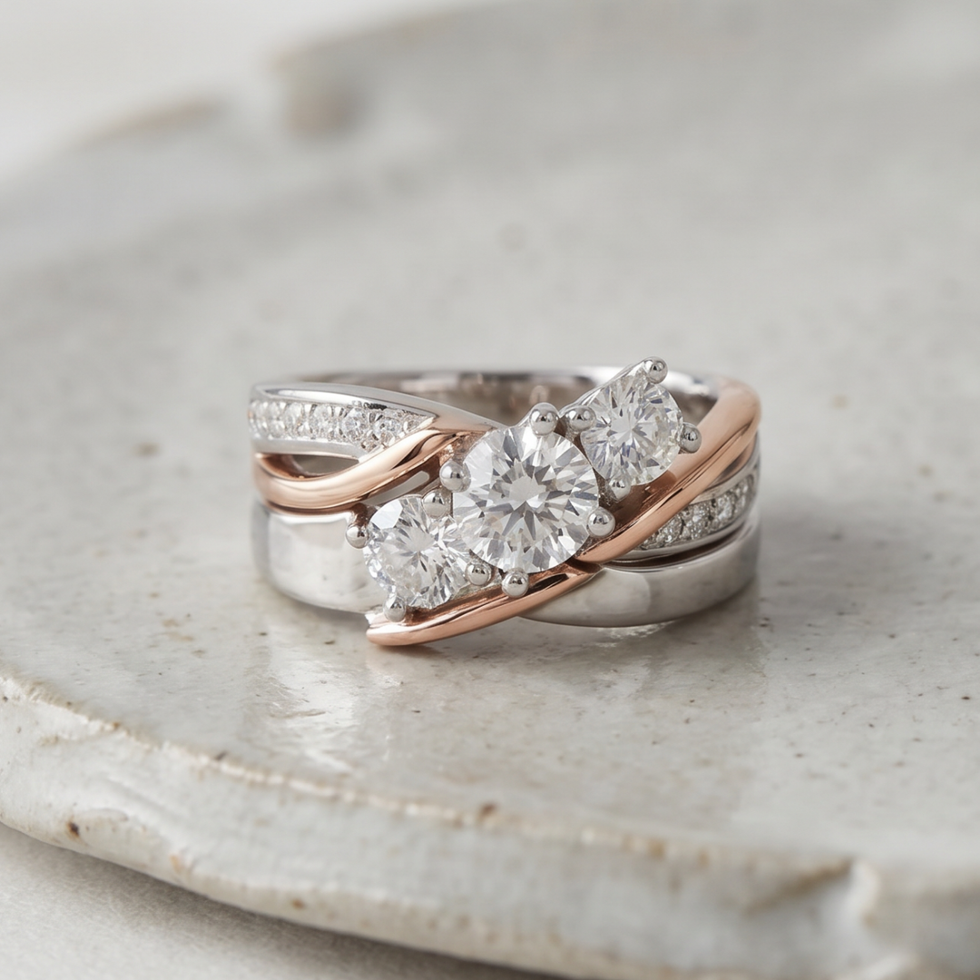 Retro Gold and Silver Zirconia Band Ring