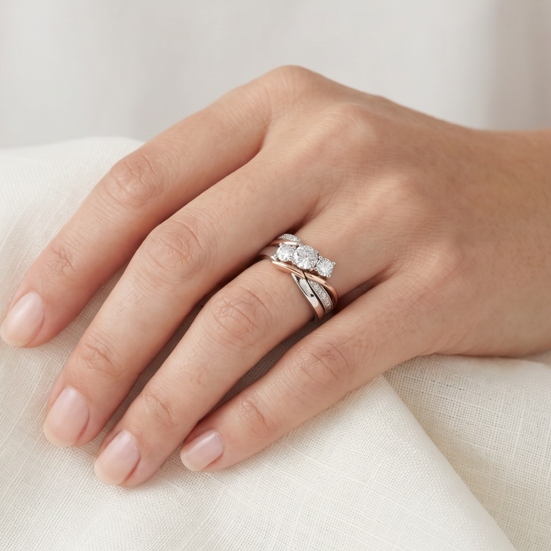 Antique Gold and Silver Zirconia Band Ring