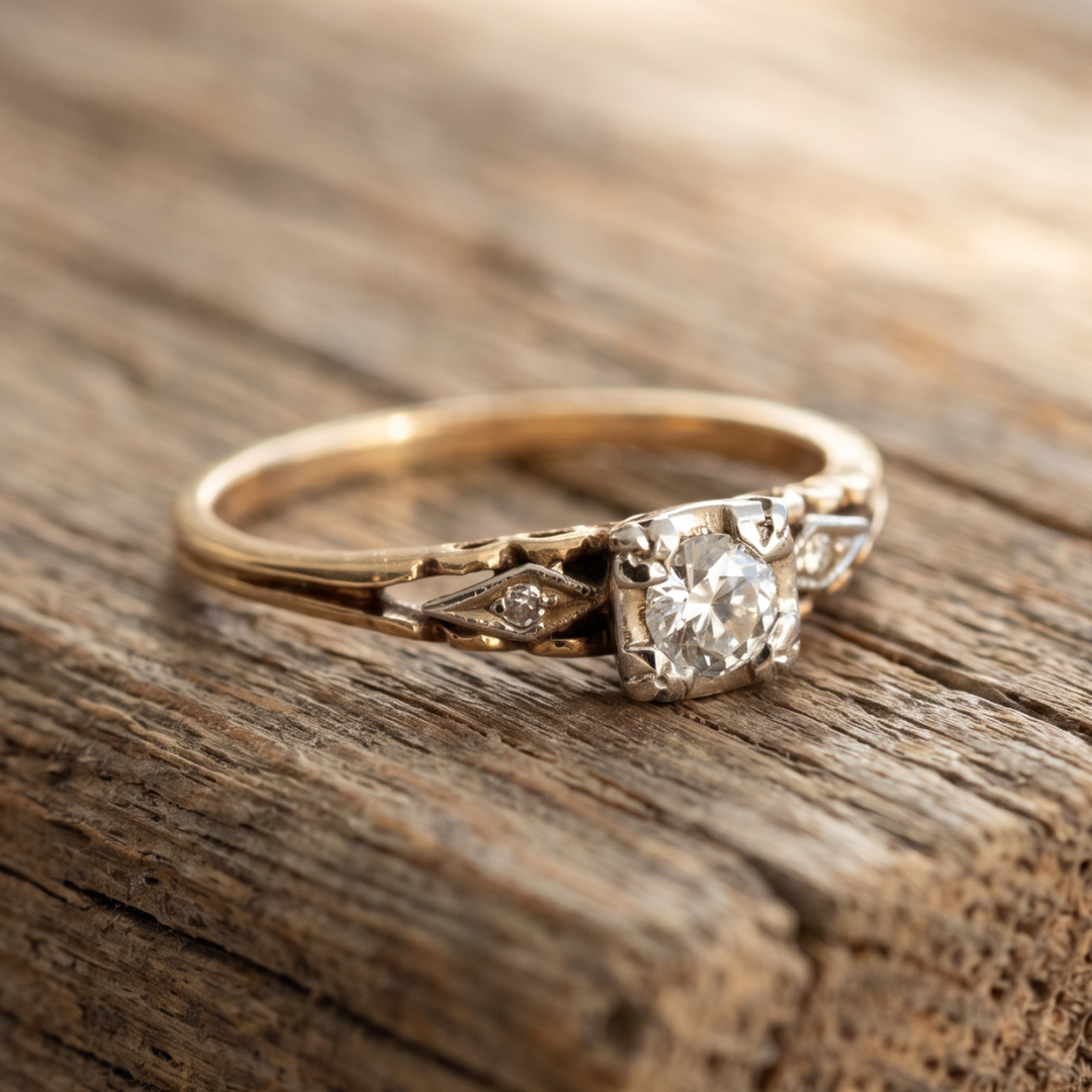 Retro Zirconia 14K Gold Ring