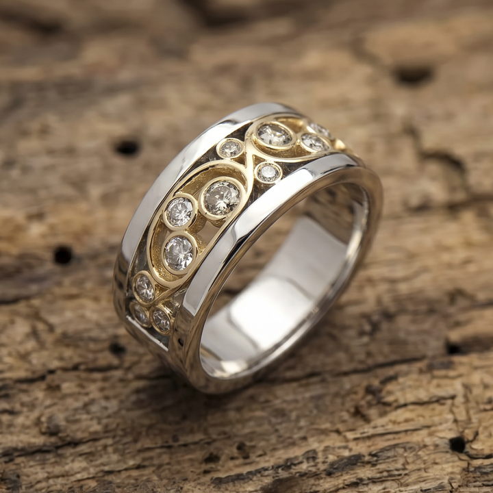 Antique Gold and Silver Ivy Zirconia Band