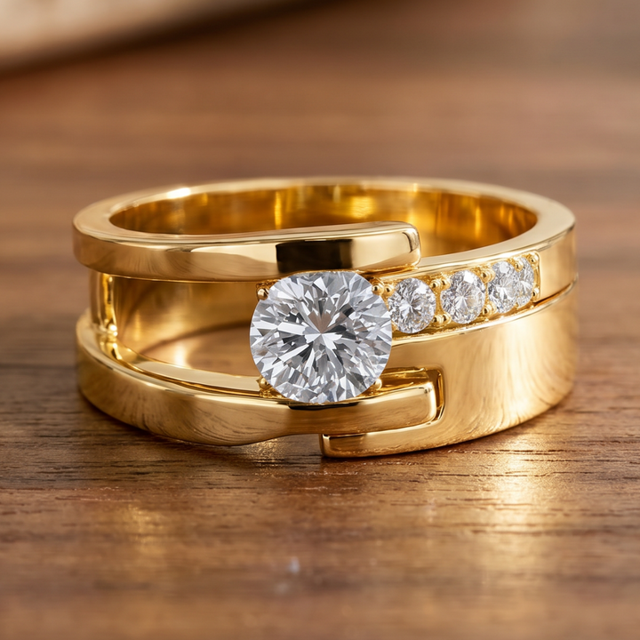 Retro Golden Asymmetrical Zirconia Ring