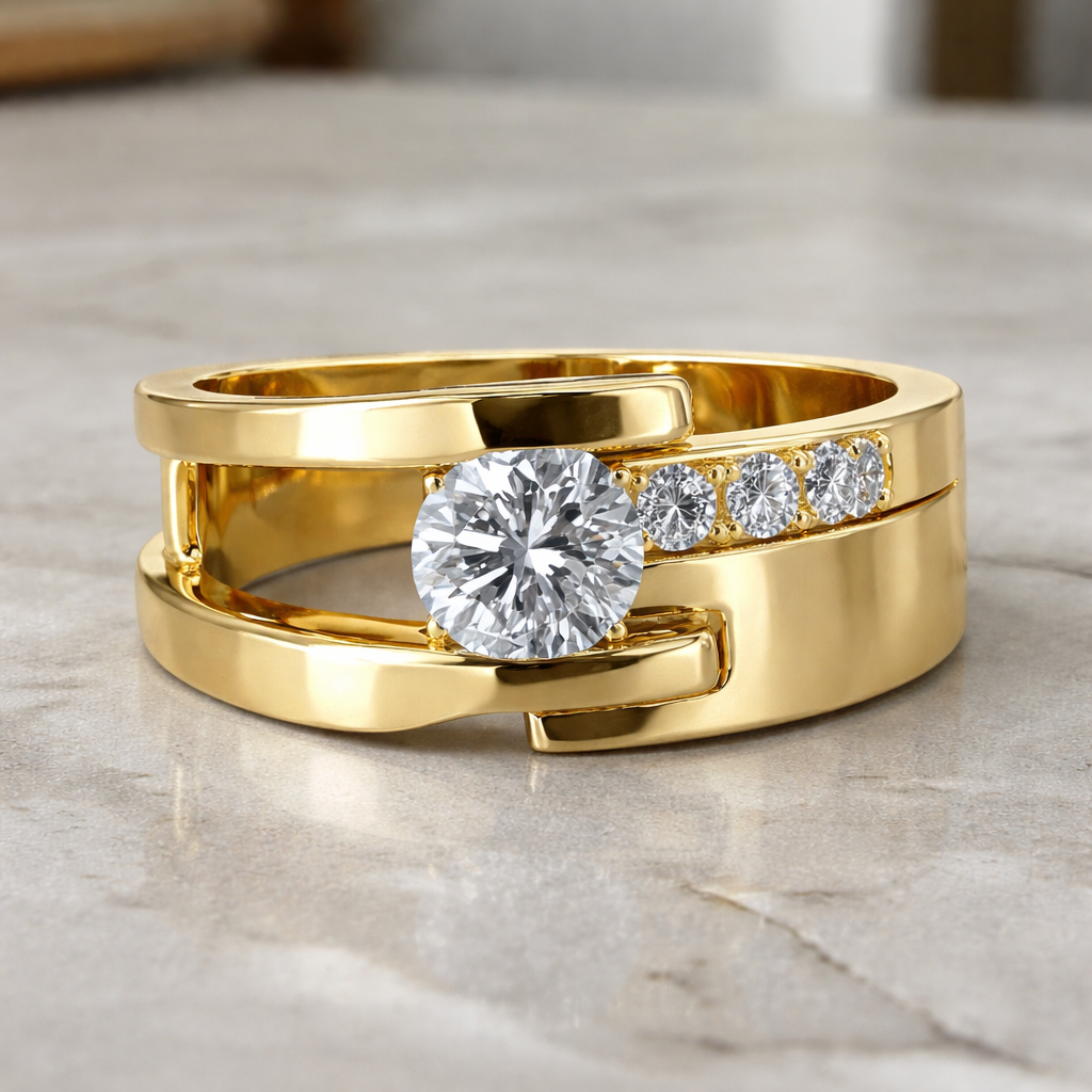 Retro Asymmetrical Gold Zirconia Band