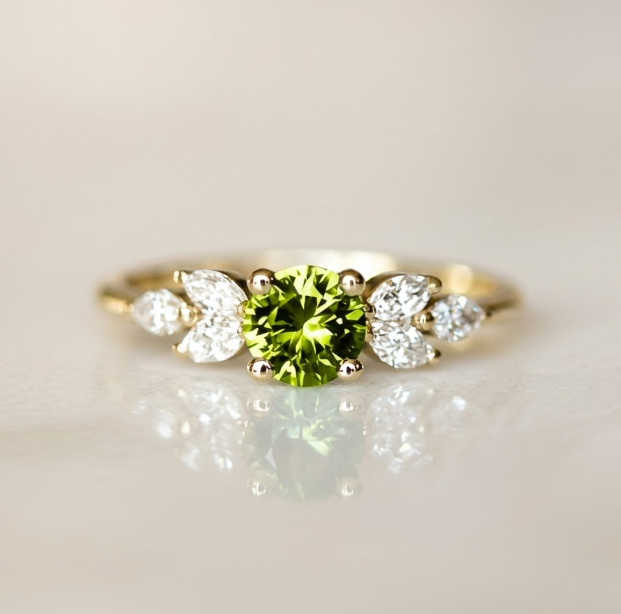 Retro Olive Zirconia Band
