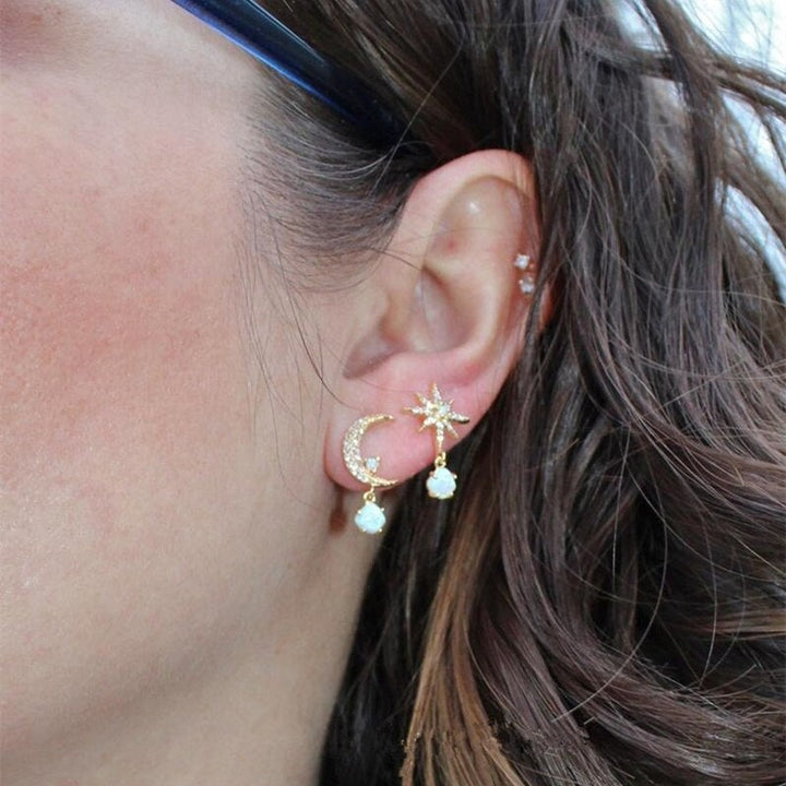 Lunar and Celestial Opal Gold Earrings
