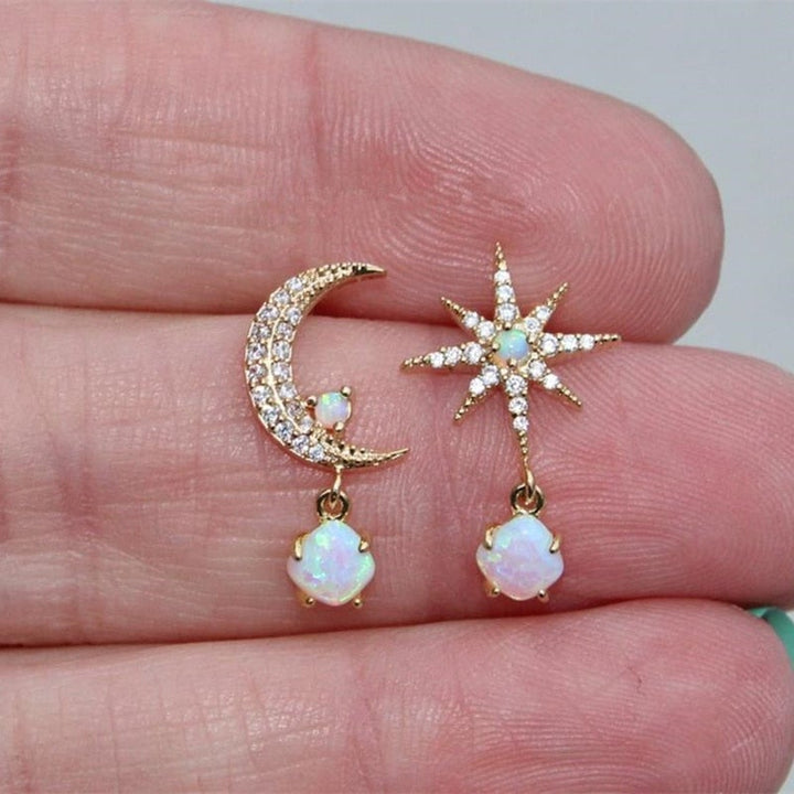 Lunar and Celestial Opal Gold Earrings