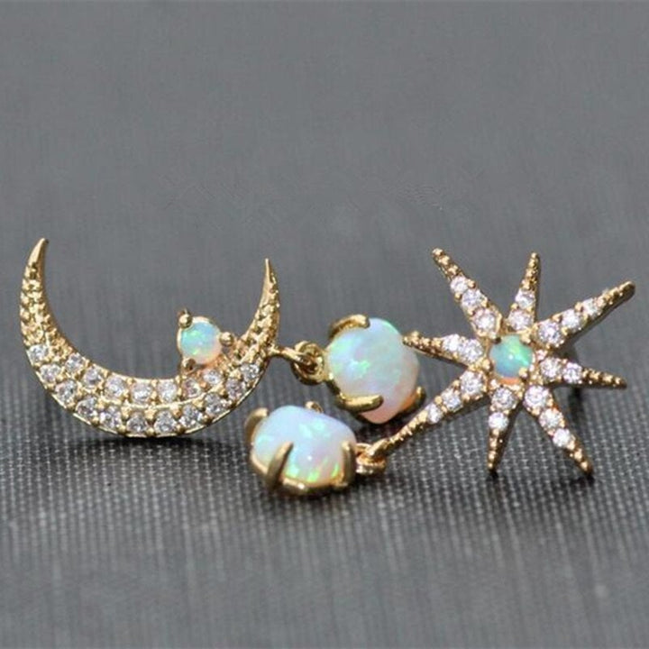 Lunar and Celestial Opal Gold Earrings