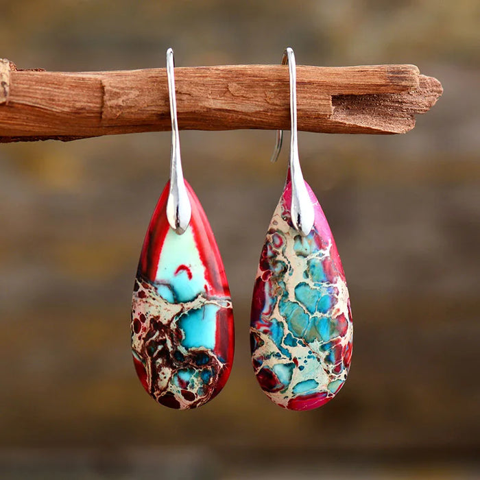 Aqua Flame Teardrop Earrings