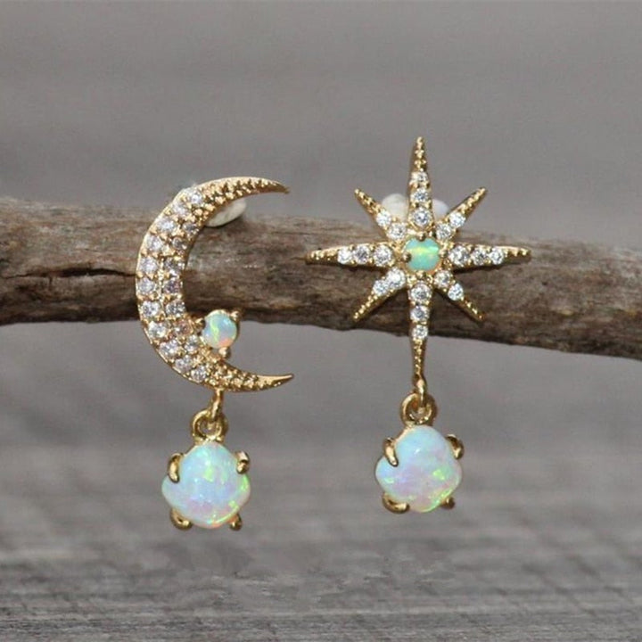 Lunar and Celestial Opal Gold Earrings