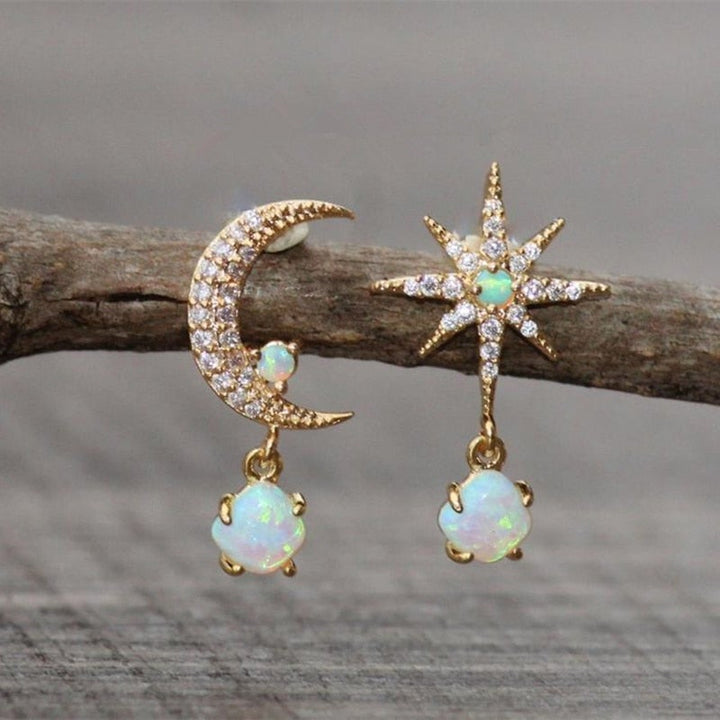 Lunar and Celestial Opal Gold Earrings