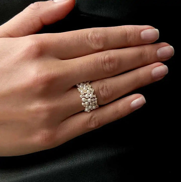 Retro Adjustable Pearl and Zirconia Ring