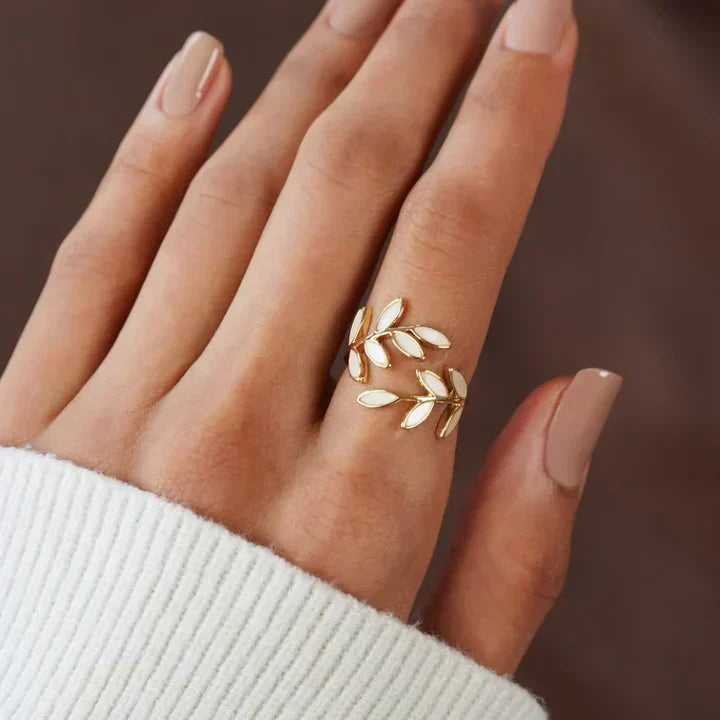 Pure - Adjustable Leaf Ring with White Opal