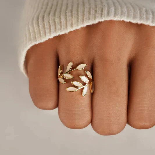 Pure - Adjustable Leaf Ring with White Opal