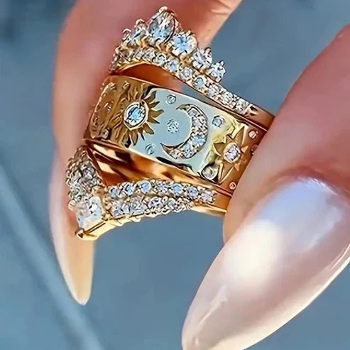 Radiant Sun & Moon Gold Ring