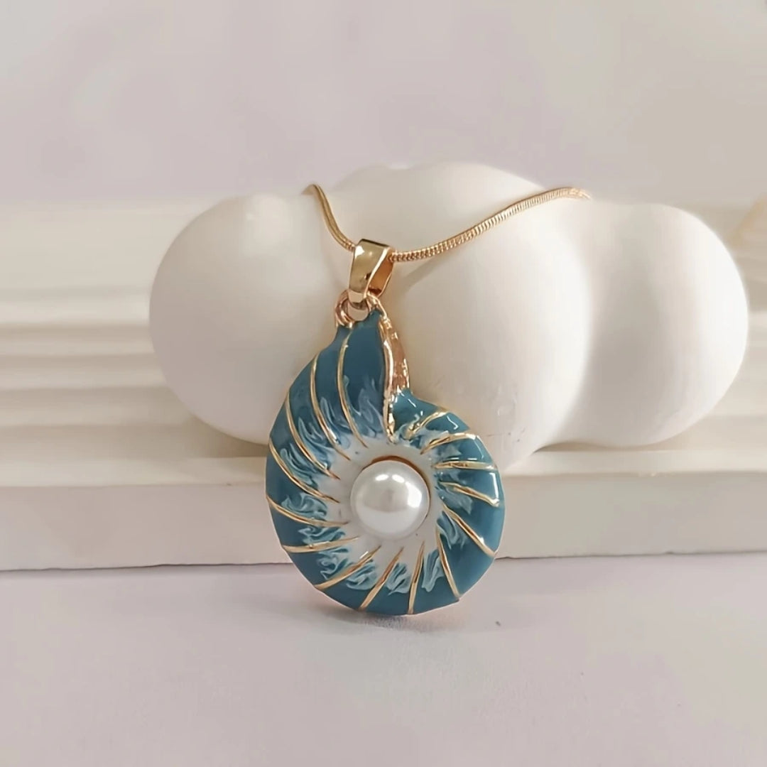 Azure Pearl Shell Pendant Necklace