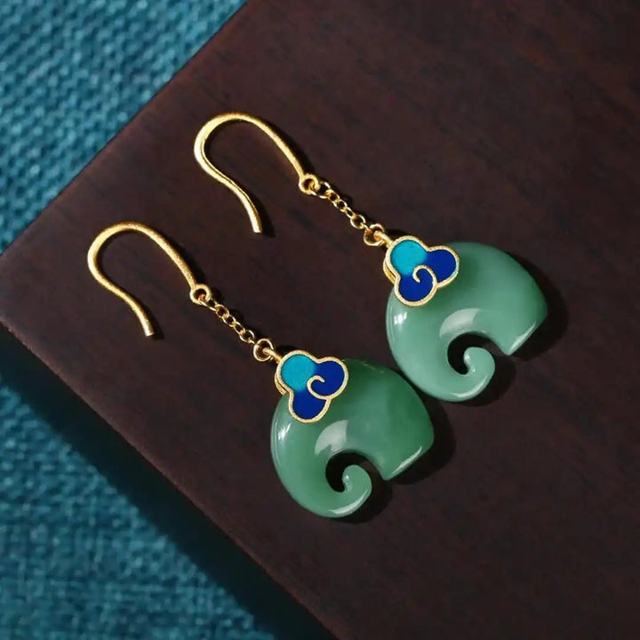 Vintage Green Elephant Earrings