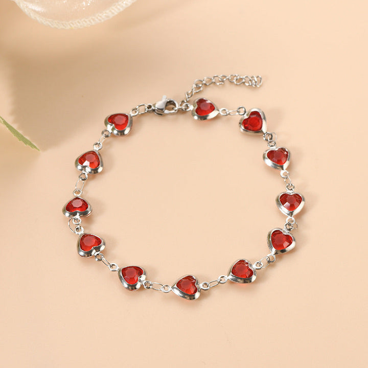 Ruby Heart Chain Bracelet in Silver