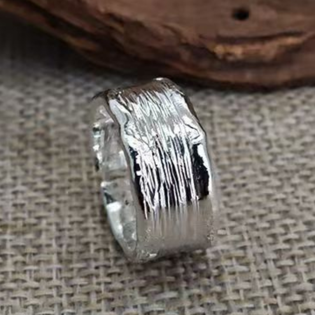Textured Silver and Gold Hammered Ring
