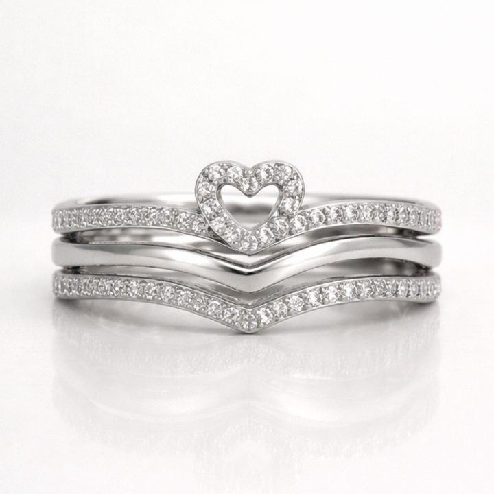 Radiant Heart Wishbone Stacking Rings