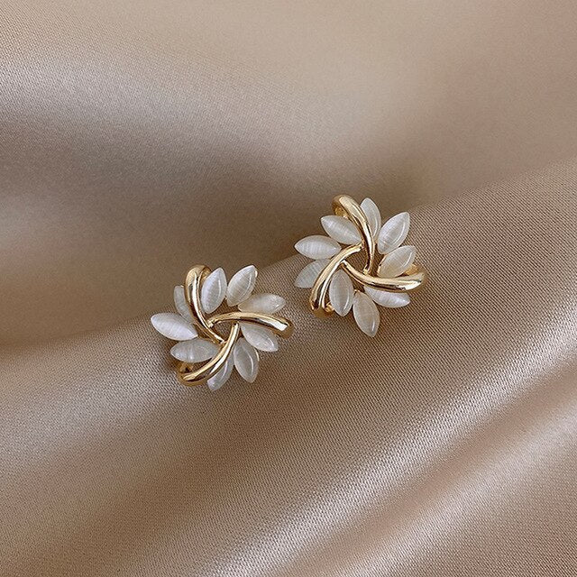 Elegant Gold Earrings with White Opal Accents