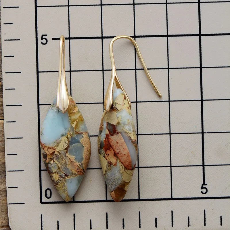 Natural Jasper and Gold Teardrop Earrings