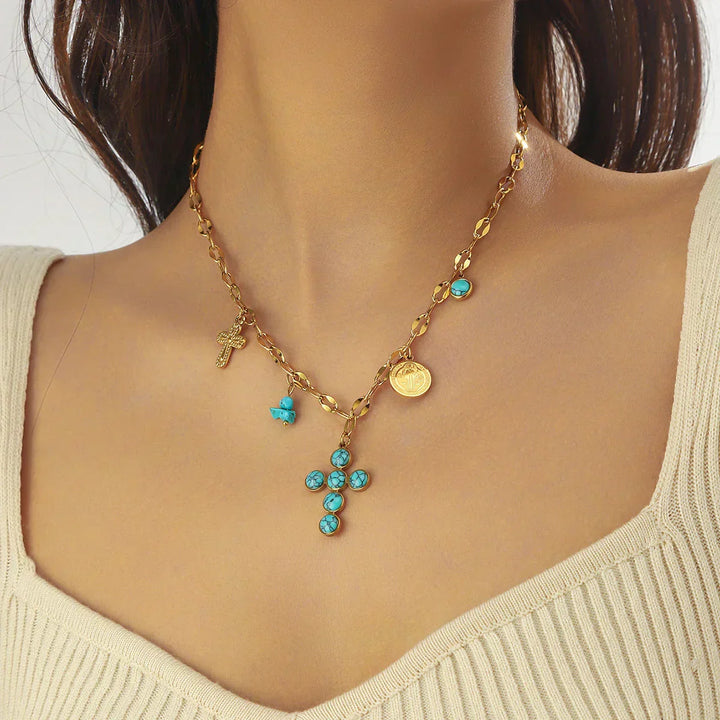 Unique Turquoise Cross Pendant Necklace