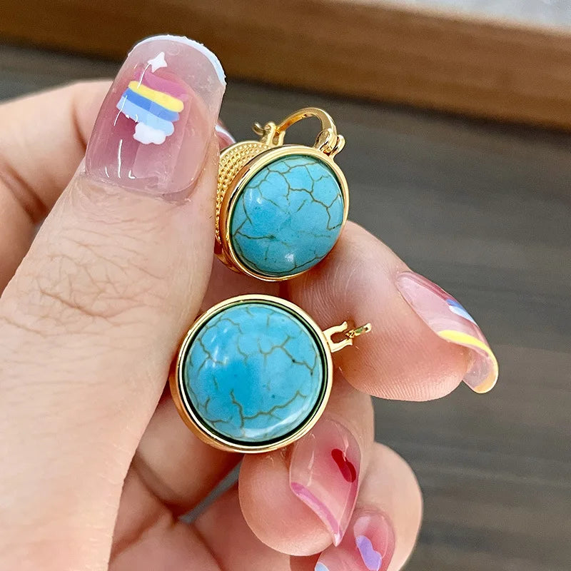 Chic Retro Turquoise Geometric Stud Earrings