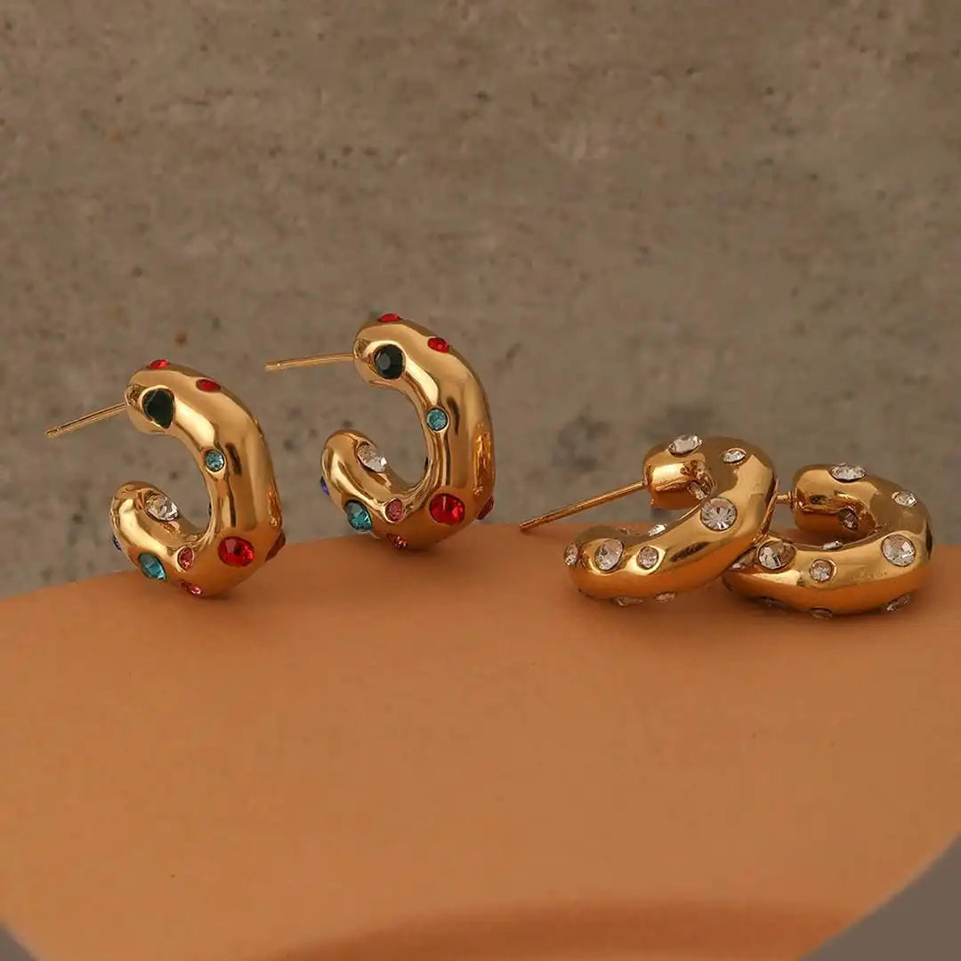 Glistening Gold Zircon Circle Hoop Earrings