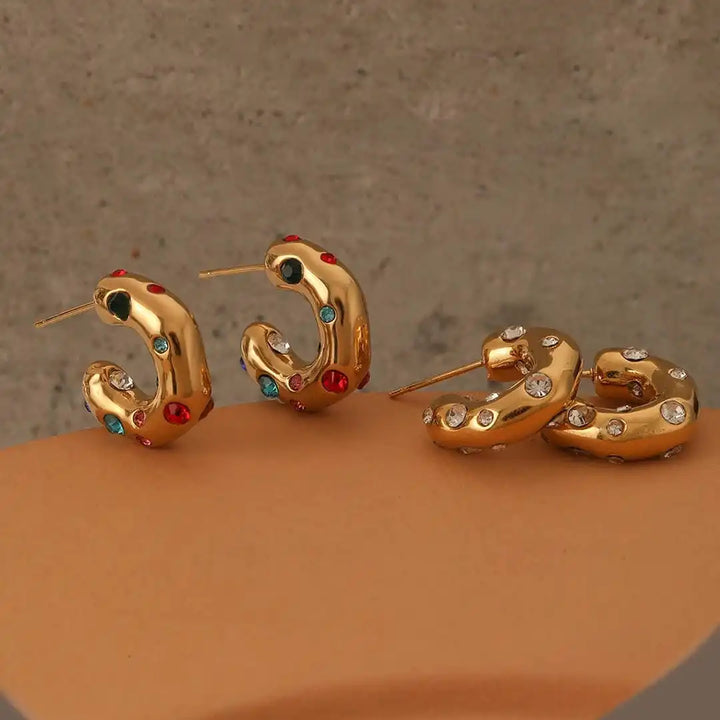 Glistening Gold Zircon Circle Hoop Earrings