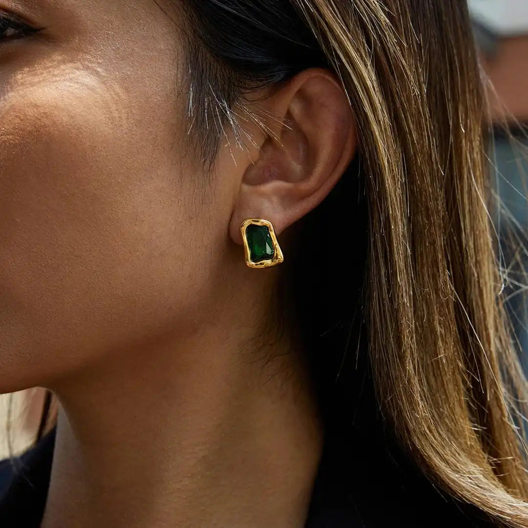 Classic Gold Square Zircon Earrings