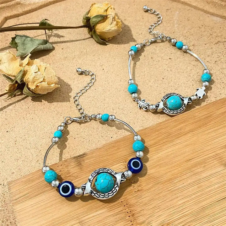 Turquoise Bracelet in Vintage Silver Aqua Finish