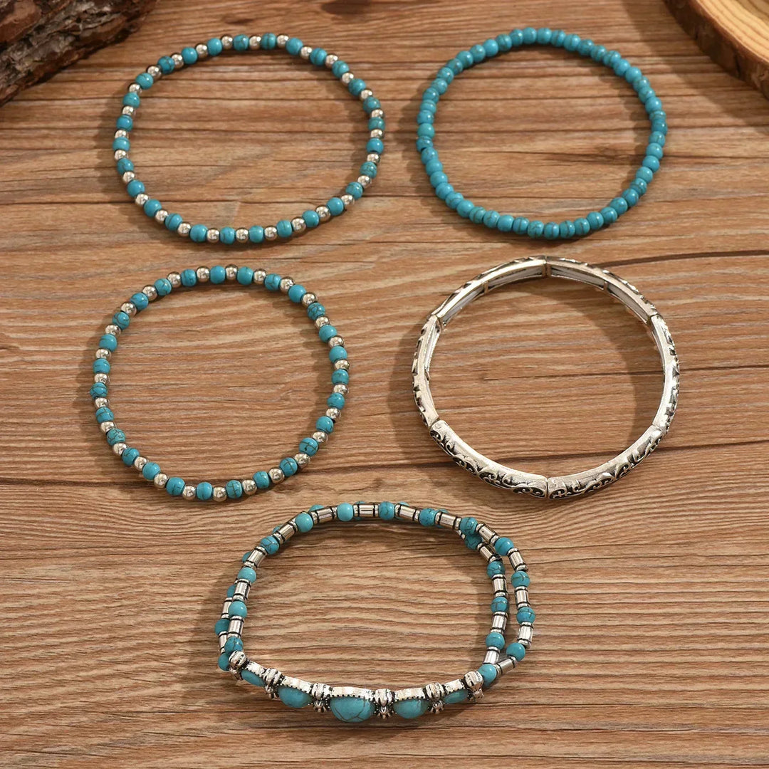 Bohemian-Inspired Turquoise Bead Bracelet Collection